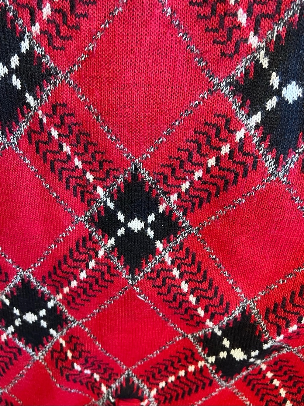 Vintage Alfred Dunner Red Argyle Knit Sweater L Tartan Plaid Preppy Retro - Picture 5 of 5